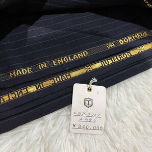 最高級 DORMEUIL ドーメル ネイビー ピンストライプ 英国製 スーツ生地 仕立て生地 紳士服ハンドメイド オーダージャケット ブランド生地の画像1