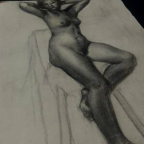 4 絵画 明治 大正 スケッチ デッサン アート 美術 画家 芸術 古美術 裸婦 作者不明 47cm×62cm の画像3