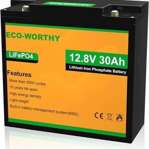 ECO-WORTHY リチウムイオンバッテリー 12V 30AH 284Wh バッテリー リン酸鉄 リチウム電池 lifepo4 ディープサイクル 3000回 BMS保護 RVの画像1