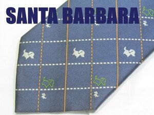 【動物 犬】UA 319 【可愛いお犬様】サンタバーバラ SANTA BARBARA ネクタイ 青色系 チェック柄 動物 犬 ジャガード