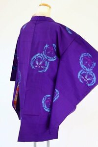 【着物フィ】アンティーク 銘仙 長羽織 身丈90cm 青紫色 ビビット レトロ 大正モダン 仕立て上がり 正絹 kimono 15806