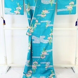 【着物フィ】1円 引きづり 引き振袖 舞台衣装 踊り 水色 身丈2m20cm 化繊 舞踊 袷 仕立て上がり 15837の画像5