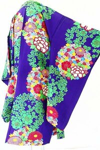 【着物フィ】アンティーク 長羽織 紫色 身丈101cm ビビット レトロ 大正モダン 仕立て上がり 正絹 kimono 15911