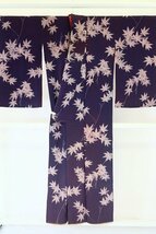 【着物フィ】アンティーク 小紋 身丈152cm 灰紫 紅葉 大正ロマン レトロ 仕立て上がり kimono 袷 15930_画像5