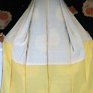 【着物フィ】アンティーク 小紋 身丈152cm 黒 菊 大正ロマン レトロ 仕立て上がり kimono 袷 15912の画像9