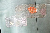 【着物フィ】1円 美品　着物コート　道行コート 薄い抹茶　吉祥花 身丈87cm 裄丈62cm 正絹 仕立て上がり　袷　可愛い　12690_画像7