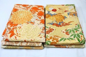 【着物フィ】アンティーク 丸帯 5本セット まとめて　鶴　松　刺繍　正絹　大正ロマン　レトロ　お洒落 豪華　15838