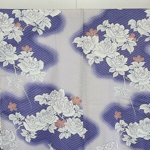 【着物フィ】アンティーク 小紋 身丈146cm 薄紫 バラ 薔薇 綿 大正ロマン レトロ 仕立て上がり kimono 袷 15865の画像4