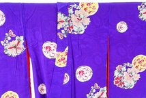 【着物フィ】アンティーク 小紋 身丈153cm 紫 花丸紋 大正ロマン レトロ 仕立て上がり kimono 袷 15890_画像6