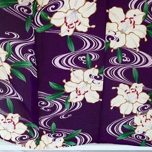 【着物フィ】アンティーク 絽 小紋 身丈153.5cm 紫 夏着物 ビビット お洒落 大正ロマン レトロ 仕立上がり kimono 15915の画像5