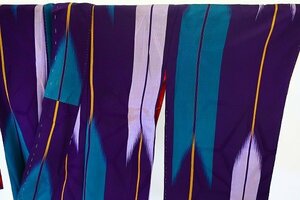 【着物フィ】アンティーク お召 小紋 身丈158cm 矢絣 紫 大正ロマン レトロ 正絹 仕立て上がり kimono 袷 15928