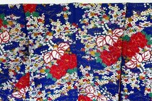 【着物フィ】アンティーク 小紋 カラフル 身丈155cm 青 ビビット 大正ロマン レトロ 仕立て上がり kimono 袷 15938_画像4
