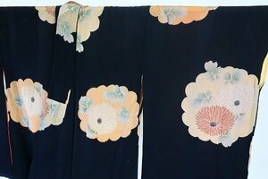 [ кимоно fi] античный мелкий рисунок длина 152cm чёрный . Taisho роман retro совершенно новый kimono.15912