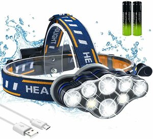 2022新款8LED ヘッドライト 充電式 LED ヘッドライト USB 18000ルーメン 高輝度 90°角度調整 防水 LEDヘッドライト 登山 夜釣り