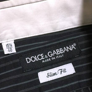 美品 DOLCE&GABBANA ドルチェ＆ガッバーナ イタリア製 スリムフィット ストライプ柄 ノーカラー 長袖 ドレス シャツ メンズ 40 黒 ブラックの画像9