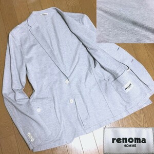 美品 renoma HOMME レノマ オム 春夏 コットン&ポリエステル地 爽やか 鹿の子 ジャージー 2B アンコン ジャケット メンズ LL グレー