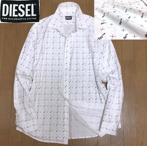 DIESEL ディーゼル S-RILEY-TM-LS コットンポプリン ロゴ 総柄プリント 長袖 カジュアル シャツ メンズ XXL 大きいサイズ 白 ホワイト