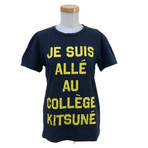 B379 KITSUNE TEE キツネティー 半袖 Tシャツ シャツ カットソー クルーネック トップス プリント コットン 100% ネイビー レディース XS