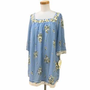 S199 unused goods made in Japan snidel Snidel regular price 14910 jpy tunic One-piece Mini One-piece chiffon . minute sleeve lady's F blue blue 