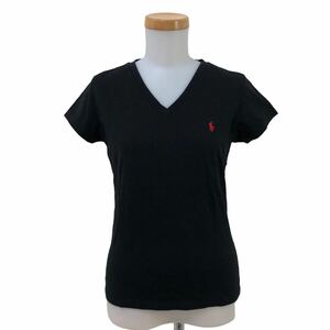 NB219-60 RALPH LAUREN ラルフローレン 半袖 Tシャツ シャツ カットソー Ｖネック トップス コットン 100% ブラック 黒 レディース M