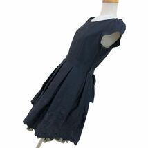 S202 日本製 L'EST ROSE レストローズ ワンピース ドレス 半袖ワンピース フレアワンピース ミニドレス ラメ 刺繍 レディース 2 ネイビー_画像4