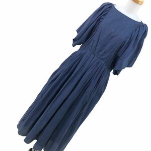 S203 IENA Iena long One-piece One-piece maxi height cotton silk . silk . short sleeves . minute sleeve lady's 36 navy navy blue 