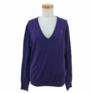 NB221-7 POLO RALPH LAUREN ポロラルフローレン ニット セーター Vネック プルオーバー トップス 長袖 パープル 紫 レディース M