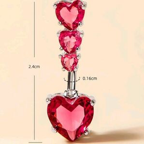 新品 ジルコニア 赤 へそピアス 3連 ハート heart 可愛い ピアス ボディピ 臍 夏 春 ファッション ビキニ アクセ