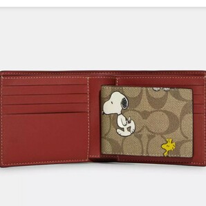 【1スタ】C-466 新品未使用 【COACH X PEANUTS】3-IN-1 ウォレット・シグネチャー・スヌーピー ウッドストック 二つ折り 並行輸入品の画像8