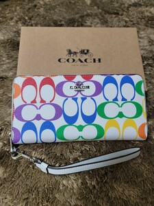 【1スタ】C-493 COACH ロング ジップ アラウンド ウォレット・レインボー シグネチャー キャンバス 並行輸入品