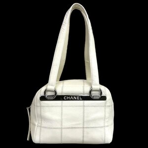 【1円～】シャネル CHANEL バッグ ハンドバッグ トートバッグ ソフトキャビアスキン チョコバーライン A26134 9番台 レザー ホワイト 中古