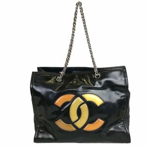 【1円～】シャネル CHANEL バッグ ココマーク チェーントートバッグ 16番台 パテントレザー ブラック シルバー金具 中古