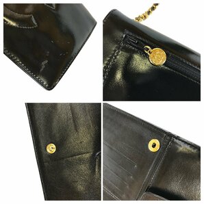 【1円～】シャネル CHANEL 財布 チェーンウォレット ココマーク エナメル ブラック ゴールド金具 ４番台 カード付き 中古の画像8