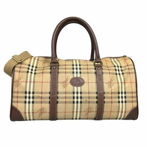 【1円～】バーバリー BURBERRY バッグ ボストンバッグ ショルダーバッグ ショルダー付き ノバチェック シャドーホース キャンバス ブラウ