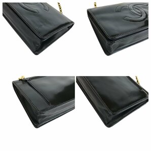 【1円～】シャネル CHANEL 財布 チェーンウォレット ココマーク エナメル ブラック ゴールド金具 ４番台 カード付き 中古の画像6