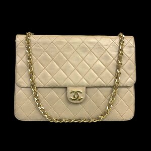 【1円～】 シャネル CHANEL バッグ チェーンショルダーバッグ レザー マトラッセ ベージュ ゴールド金具 プッシュロック 中古