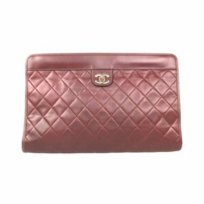 1円～ シャネル CHANEL バッグ クラッチバッグ ココマーク マトラッセ ボルドー ラムスキン ゴールド金具 中古の画像1