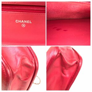 【1円～】シャネル CHANEL バッグ ショルダーバッグ チェーンウォレット デカココ キャビアスキン 財布 ゴールド金具 22番台 レッド 中古の画像9