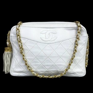 【1円～】シャネル CHANEL バッグ ショルダーバッグ マトラッセ チェーンウォレット 5番台 キャビアスキン ホワイト ゴールド金具 中古