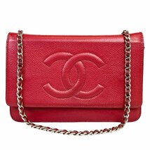 【1円～】シャネル CHANEL バッグ ショルダーバッグ チェーンウォレット デカココ キャビアスキン 財布 ゴールド金具 16番台 レッド 中古_画像1