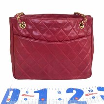 【1円～】シャネル CHANEL バッグ トートバッグ チェーンショルダー マトラッセ ラムスキン 0番台 レッド ギャランティカード付き 中古_画像4