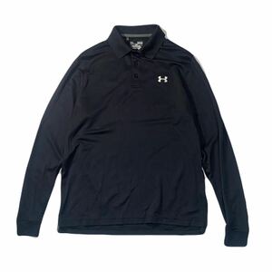 ◆アンダーアーマー /UNDER ARMOUR /長袖ポロシャツ /ポリエステル/スポーツ/ワンポイント/メンズ/sizeM/ブラック/ネコポス発送