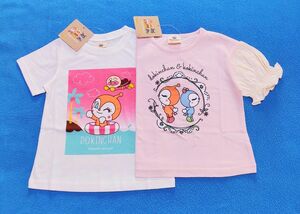 新品　100cm　アンパンマン　半袖Ｔシャツ2枚セット　パフスリーブピンク×ドキンちゃん海柄ホワイト