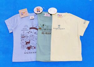 新品　90cm　アンパンマン　半袖Ｔシャツ3枚セット　ブルー×クリーム×カーキ