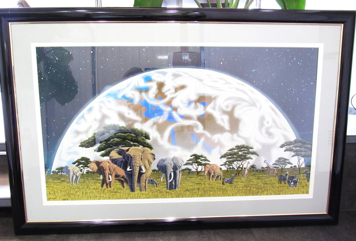 सूर्योदय के समय शिम शिमेल अफ्रीका 268/275 फ्रेम आकार 128 x 83 पृथ्वी पशु दुर्लभ आंतरिक पेंटिंग पर हस्ताक्षर, कलाकृति, चित्रकारी, अन्य