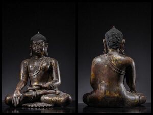 「時代物 古銅彫 塗金仏像」旧銅器 置物擺件 賞物 中国古美術 旧蔵出