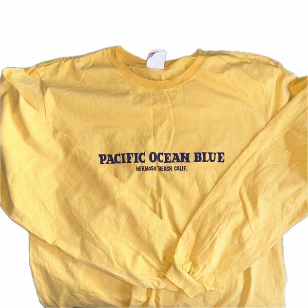 古着 長袖Tシャツ ロゴTシャツ PACIFIC OCEAN BLUE イエロー XL