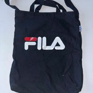 FILA 2way トートバッグ ロゴ入り ブラック 布製 大きいサイズ 男女兼用 ユニセックス