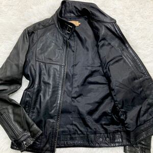 L* Calvin Klein Calvin Klein Single Rider's leather jacket blouson goat leather go-to leather black black men's 