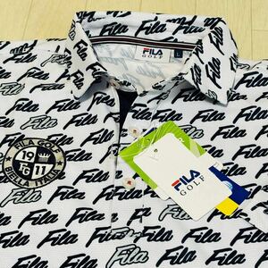 新品★フィラ ゴルフ FILA GOLF 総ロゴプリント 吸汗速乾 半袖ポロシャツ★ホワイト★サイズL★送料185円